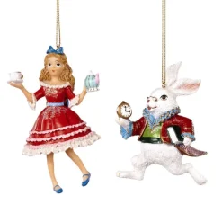 Alice in Wonderland and Too Late Rabbit Ornament 2 Assorted TR 27510
