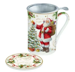 Christmas Tableware: Fine China mug with lid and metal infuser