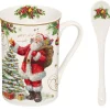 Christmas Tableware: Mug with spoon in high quality Fine China and coaster