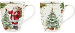 Christmas Tableware: Set 2 assorted mugs in high quality Fine China