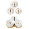 Easy Life Tableware Porcelain appetizer set w/3 bowls and bamboo base