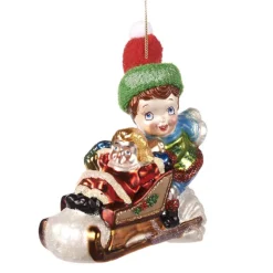 Glass Kid with Sleigh Ornament TR 27002