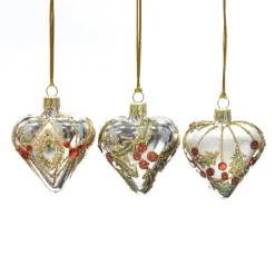 Glass Mini Jewel Holly Heart Ornament 3 Assorted L 21728