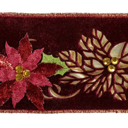 Katherine's Collection Cut Out Poinsettia Ribbon Burgundy 08-783543 08-783543