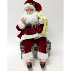 K&K Interiors 51411A - Sitting Red Velvet Santa with List
