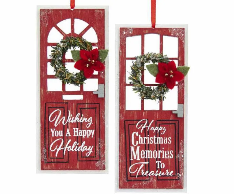 Kurt Adler G0197 Wooden Red Christmas Door Ornament2 Assorted