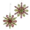 Kurt Adler NYC T2319 Red, Green and Gold Glitter Snowflake, 2 Assorted