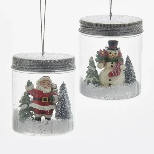 Kurt S. Adler NYC Santa and Snowman in a Mason Jar Ornament 2 Assorted C6707