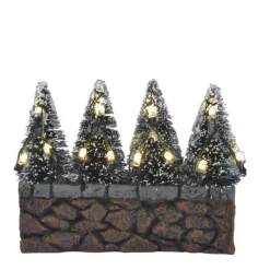 Luville Collectables Bristle trees on stone wall with white light battery operated 611187