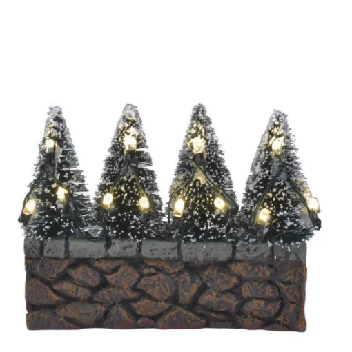 Luville Collectables Bristle trees on stone wall with white light battery operated 611187