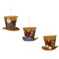 Madhatter Floral Hat Ornament 3 Assorted Alice in Wonderland J 65411