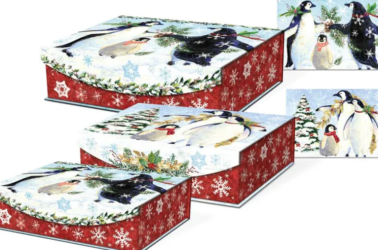 Nested Flip Top 3 Boxes Snowy Penguins G 43081N