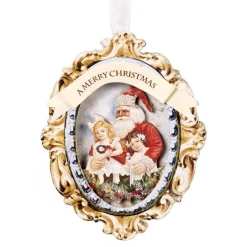 Paper Oval Santa with Girls Ornament Y 61322