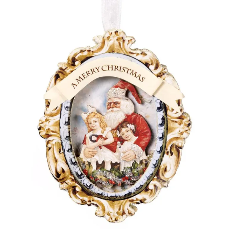 Paper Oval Santa with Girls Ornament Y 61322
