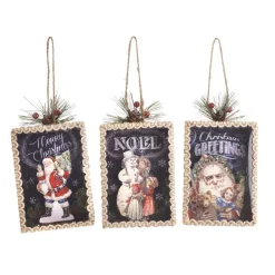 Paper Santa Postcard Ornament 3 Assorted Y 63317