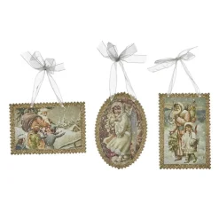 Paper Santa Scene Postcard Ornament 3 Assorted TR 28585