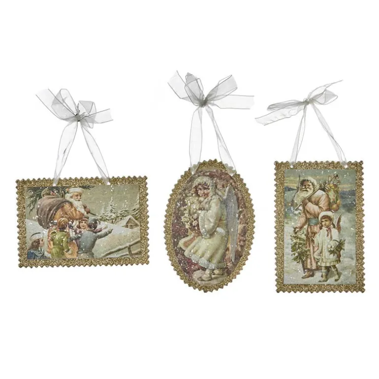 Paper Santa Scene Postcard Ornament 3 Assorted TR 28585