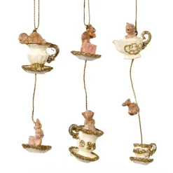 Tea Party Cat Dangle Ornament 3 Assorted C 15401